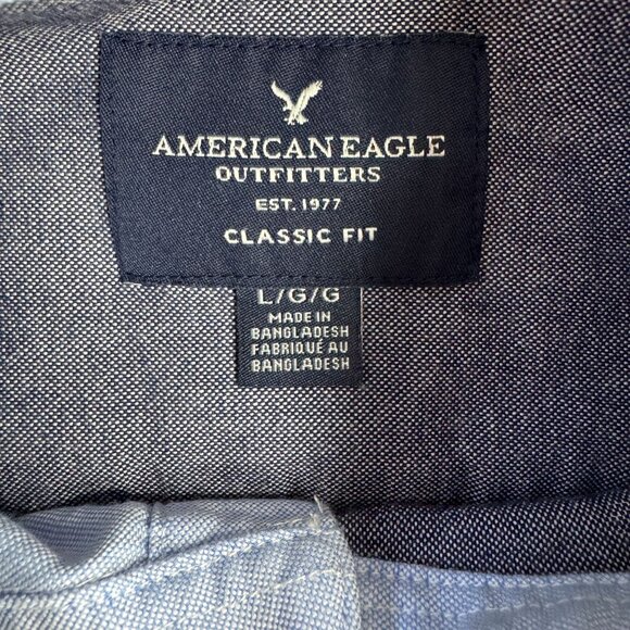 American Eagle Vintage‎ Y2K Patchwork Denim Button Up Shirt Mens Classic Fit L - Picture 5 of 7